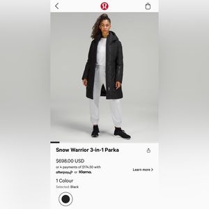 Lululemon Winter Warrior 3-in-1 Parka in Size 2